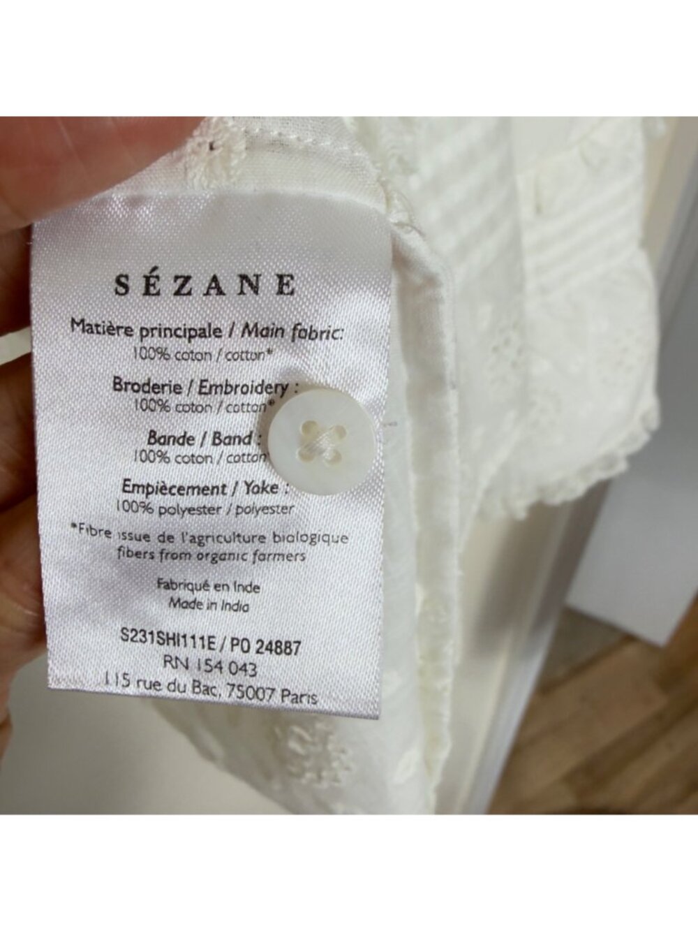 Sézane Nele Eyelet Embroidered Organic Cotton Blouse FR 46 NWOT Boho - Picture 12 of 15